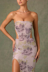 Embellished Cut-Out Fishtail Maxi Dress in Lilac